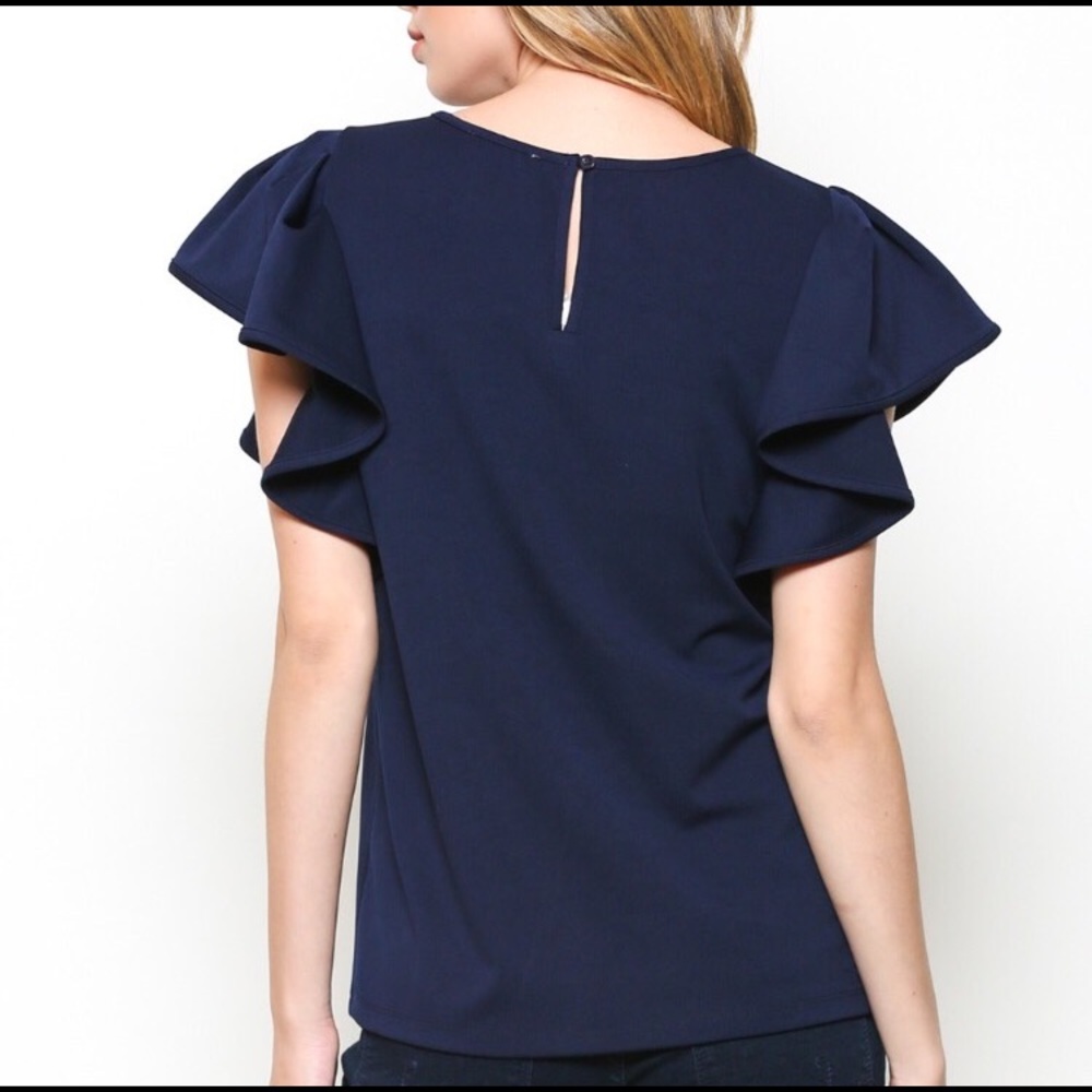 πΎHost Pickπ₯Puff Ruffled Top in Navy or Mustard - Picture 5 of 8